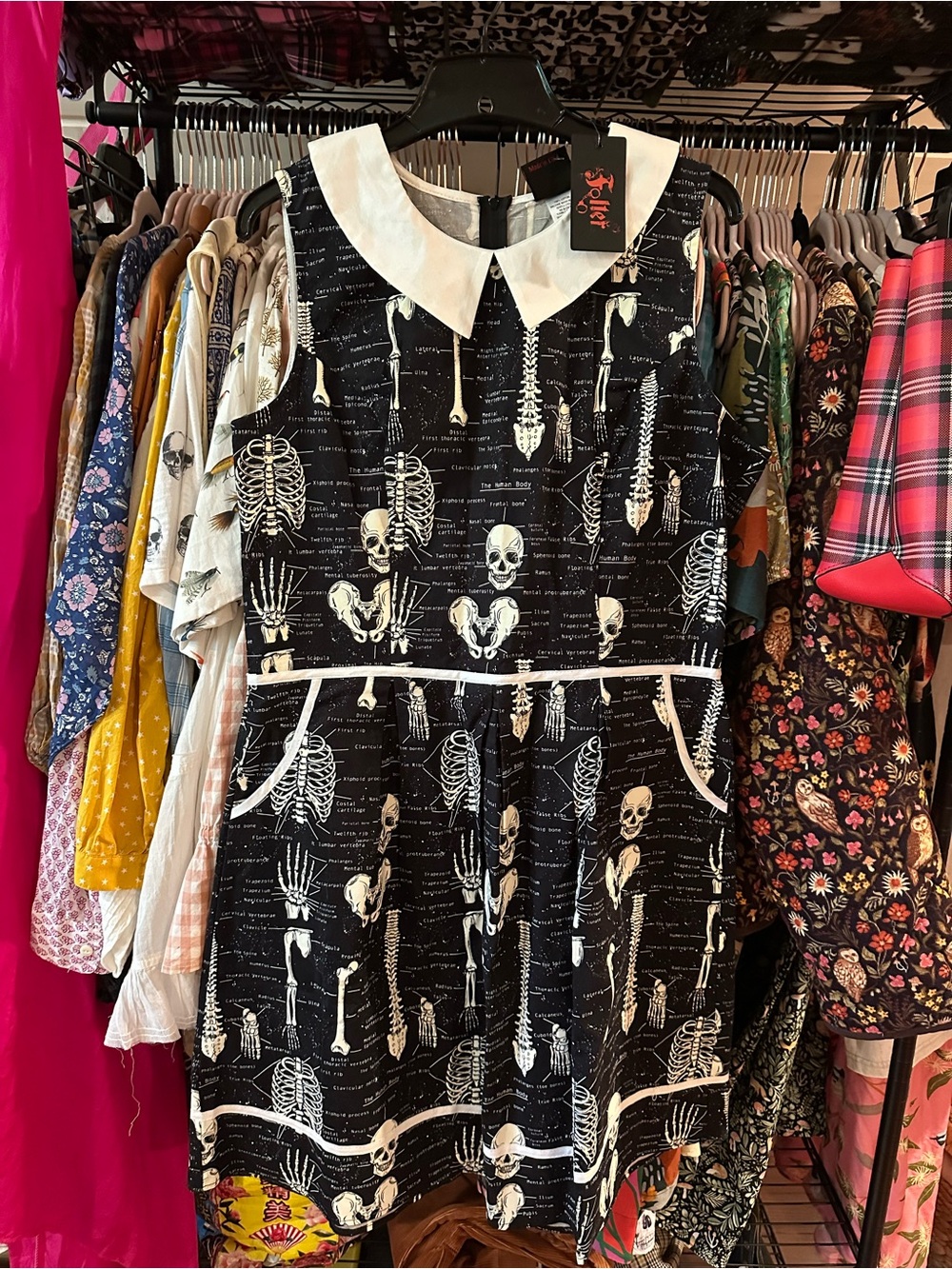 FOLTER ModCloth “Rad to the Bone” 💀 Skeleton Skull Dress Cotton Pockets! NWT XL